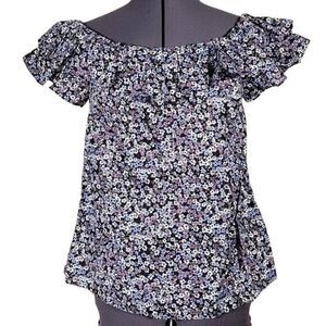 Michael Kors Purple Floral Off-Shoulder Top Sz S